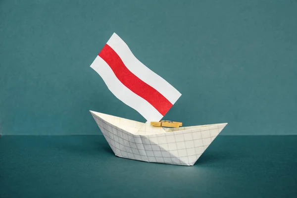 Barco Papel Con Bandera Belarus — Foto de Stock