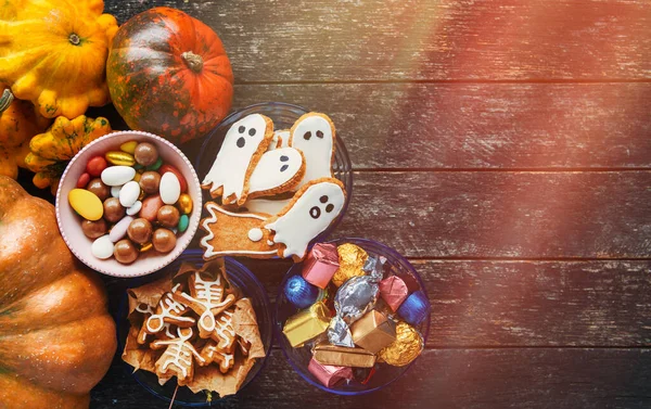 Čerstvá Dýně Halloween Cookies Halloween Jack Lantern Dýně Sladkosti Halloween — Stock fotografie