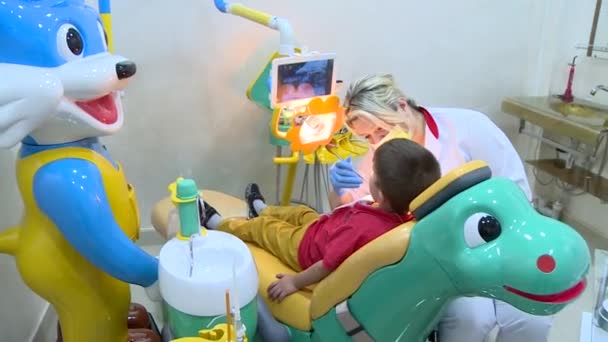 Dentysta Dziecięcy Leczy Zęby Niemowląt — Wideo stockowe