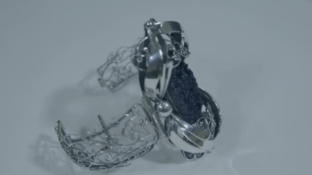 Silver Bracelet Precious Stone Macro Photography — Stock Video