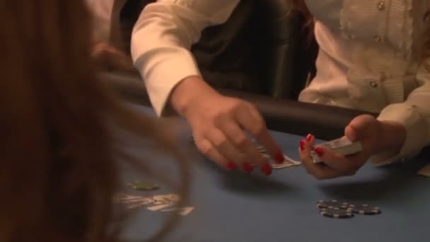 Casino People Play Poker Give Cards Players Dealer Chips — Stock Video