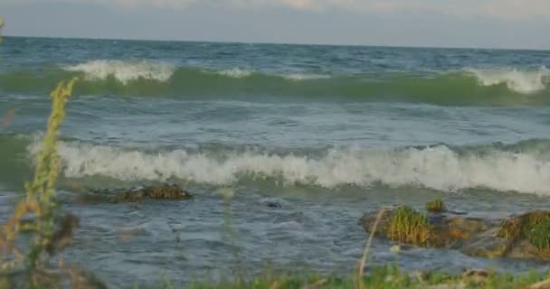 Wellen Brechen Strand Und Felsen Auf Wellen Die Aus Verschiedenen — Stockvideo