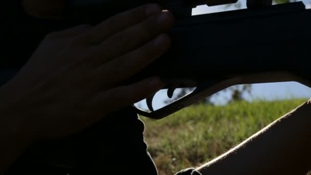 Sniper Sharpshooter Aims Shoots Slow Motion — Stock Video