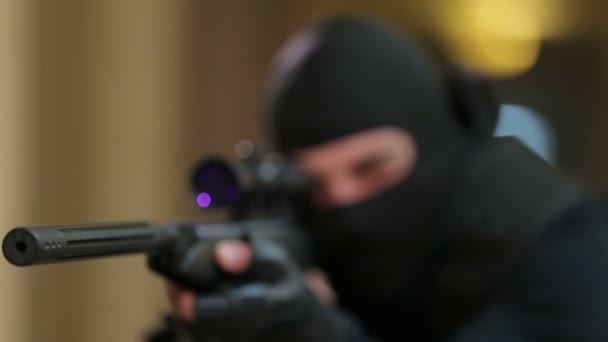 Penembak Jitu Membidik Dan Menembak — Stok Video