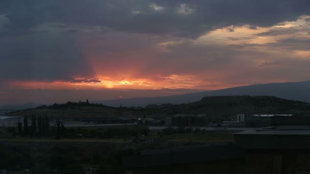 Zonsondergang Wolken Vogels Landschap Natuur — Stockvideo