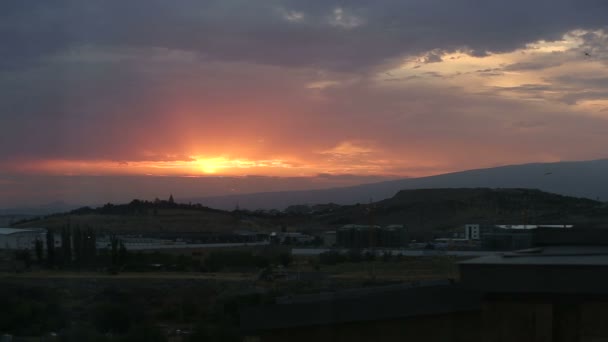 Zonsondergang Wolken Vogels Landschap Natuur — Stockvideo