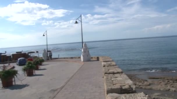 ベイルートの海岸 波が岩を打つ 海のタンカー レバノン — ストック動画