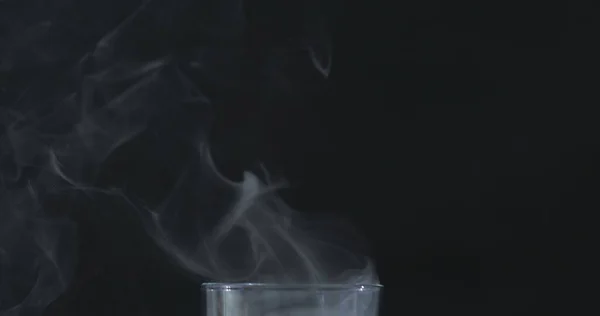 Empty Whiskey Alcohol Glass Black Background Floating Smoke — Stock Photo, Image