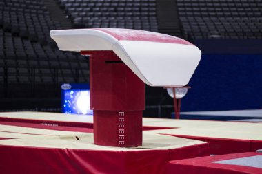 Paris'te bir jimnastik arenada jimnastik donanımları