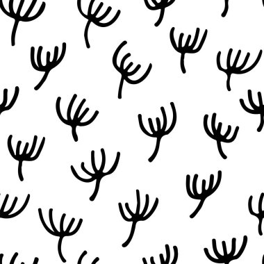 Soyut tek renkli el çizilen mürekkep siyah beyaz seamless modeli. Fırça doodle kağıt, tekstil, tebrik kartı, baskı tasarımı için tekrarlanan illüstrasyon vektör.