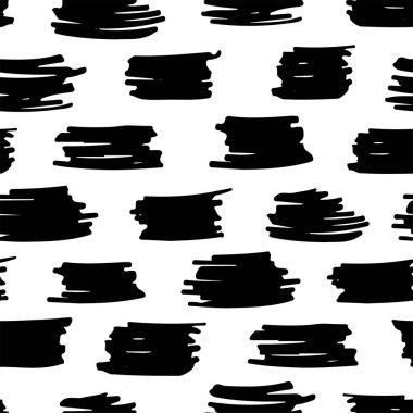 Soyut tek renkli el çizilen mürekkep siyah beyaz seamless modeli. Fırça doodle kağıt, tekstil, tebrik kartı, baskı tasarımı için tekrarlanan illüstrasyon vektör.