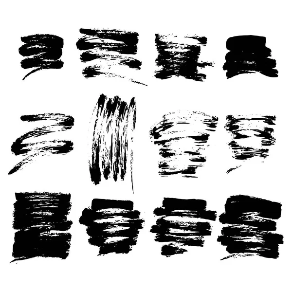 Conjunto abstracto de manchas de tinta negra. Colecciones de sello de pinceladas secas aisladas sobre fondo blanco . — Archivo Imágenes Vectoriales