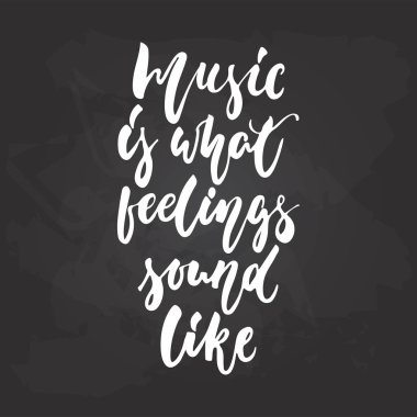 Musi duygularını ses siyah kara tahta arka plan üzerinde izole çizilmiş müzik yazı ifade el - gibidir. Afiş, poster tasarımı, Fotoğraf bindirmeleri için eğlenceli fırça tebeşir vektör alıntı.