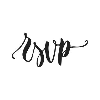 RSVP - beyaz arka plan üzerinde izole ifade yazı çizilmiş düğün romantik el. Davetiye, tebrik kartları tasarımı, Fotoğraf bindirmeleri için eğlenceli fırça mürekkep vektör hat alıntı.
