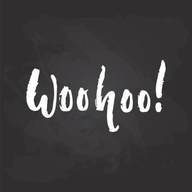 Woohoo - beyaz arka plan üzerinde izole harflerle ifade çizilmiş yaz mevsim tatil el. Eğlenceli fırça mürekkep vektör çizim afiş, tebrik kartı, afiş tasarımı için.