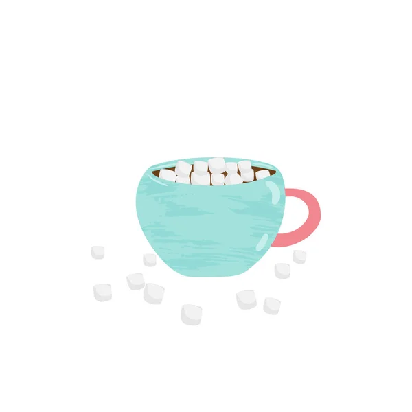 Cup of coffee, hot chocolate with marshmallow - Autumn and Winter beverages. Mug with cozy warm drink isolated on white background. Vector Illustration for banners, greeting cards, posters. — Stock Vector