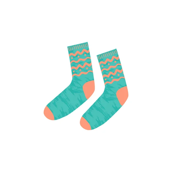 Calcetines cálidos de punto de invierno u otoño. Ropa de temporada acogedora. Icono aislado sobre fondo blanco. Ilustración vectorial para pancartas, tarjetas de felicitación, carteles . — Vector de stock