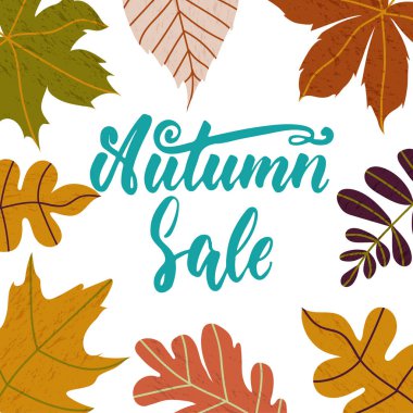 Sonbahar satış - el Beyaz arka plan üzerinde izole ifade yazı sonbahar mevsim çekilmiş. Afiş, tebrik kartı, afiş tasarımı için eğlenceli fırça mürekkep vektör alıntı.