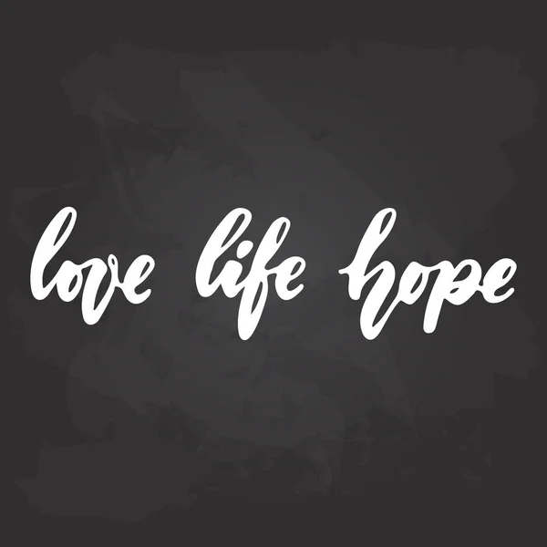 Love Live Hope - desenhado à mão outubro Breast Cancer Awareness Mês lettering frase em fundo de quadro preto. Pincel citação vetor de tinta para banners, cartão de saudação, design de cartaz . — Vetor de Stock