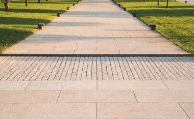 Yeşil çim ile parkta Beton geçit