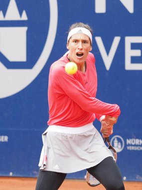 Nürnberg, Almanya - 21 Mayıs 2019: Alman tenisçi Andrea Petkoviç Euro 250.000 Wta Versicherungscup Turnuvası 1. tur maçında Türkisch oyuncusu Çağla Büyükakçay'a karşı