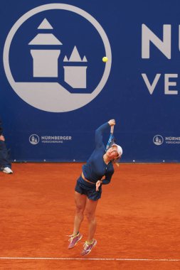 Nürnberg, Almanya - 22 Mayıs 2019: Kazach tenisçi Yulia Putintseva Euro 250.000 Wta Versicherungscup Turnuvası 2. tur maçında Alman oyuncu Mona Barthel ile karşılaştı