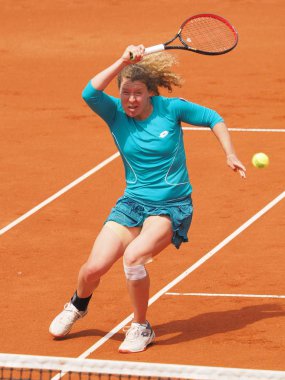 Nürnberg, Almanya - 23 Mayıs 2019: Alman tenisçi Anna-Lean Friedsam Euro 250.000 Wta Versicherungscup Turnuvası çeyrek final maçında Kazachstan'dan tenisçi Yulia Putintseva'ya karşı