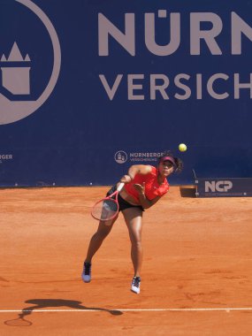 Nürnberg, Almanya - 19 Mayıs 2019: Euro 250.000 Wta Versicherungscup Turnuvası ikinci tur maçında Avustralyalı tenisçi Destanee Aiava'nın Alman Jule Niemeier ile oynadığı karşılaşma
