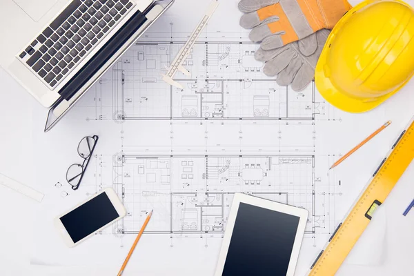 Workplace Architect Architectural Plan Technical Project Drawing — Stock Photo, Image
