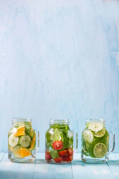 Detox Wody Warzyw Owoców Dieta Zdrowe Odżywianie Odchudzanie — Zdjęcie stockowe