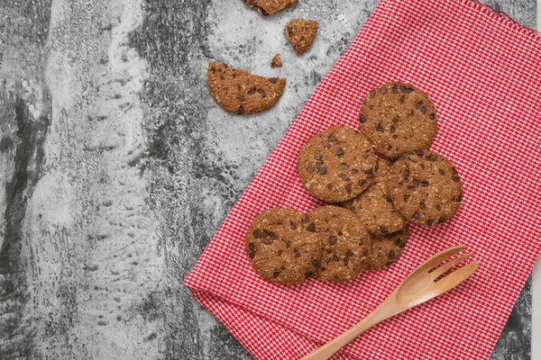 Bodegón Galletas Fritas Chocolate Recién Horneadas Plato Mesa —  Fotos de Stock