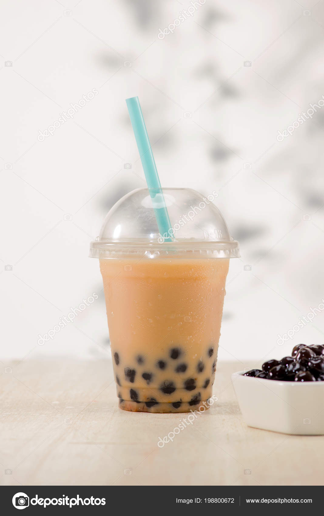 Homemade Milk Bubble Tea Plastic Cups Table Stock Photo by ©makidotvn  198800672