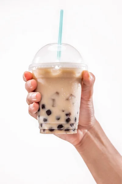 Tayvan Buzlu Süt Çay Balon Boba Serinletici Bir Plastik Bardak — Stok fotoğraf
