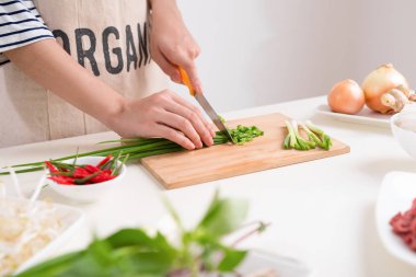 Kadın Şef hazırlamak otlar, et, Pirinç Noodle ile geleneksel Vietnam çorbası Pho bo