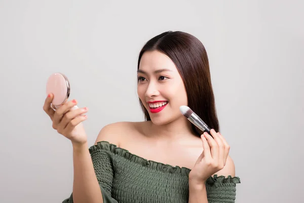 Gros Plan Portrait Femme Asiatique Soins Peau Portant Maquillage Sur — Photo