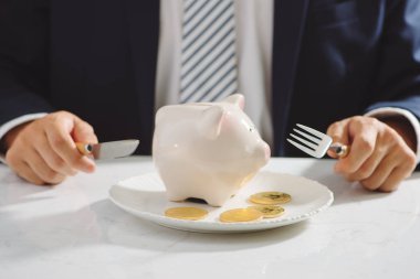 Tabak beyaz zemin üzerine altın cryptocurrency bitcoins.