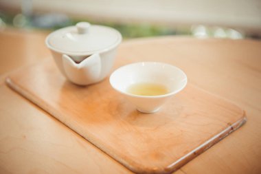 Japon Sencha çay yaprakları. Kopya alanı ile üstten görünüm