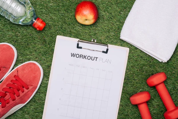 Concept Preparing Fitness Sports Equipment Top View Mock — Stock Photo, Image