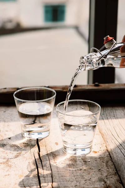 Pouring Water Glasses — Stock Photo, Image