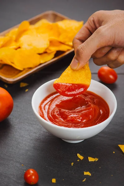 Kom Van Tomatensaus Ketchup Close — Stockfoto