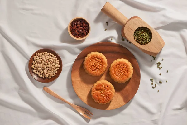 Lapos Feküdt Közép Őszi Fesztivál Élelmiszer Mooncakes Fogalmi — Stock Fotó