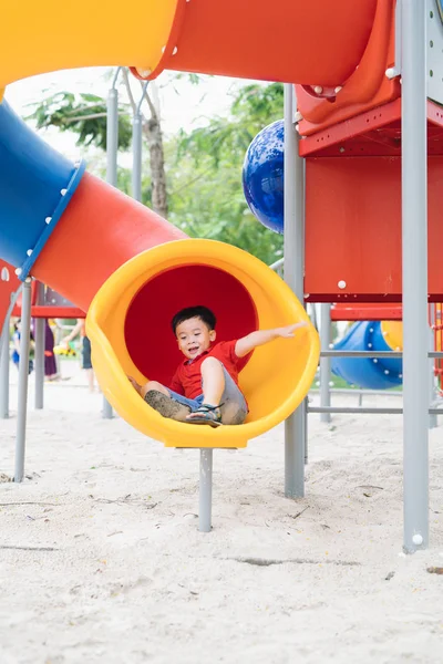 Little Asian Boy Playing Playground Summer Outdoor Park — Stock Photo, Image