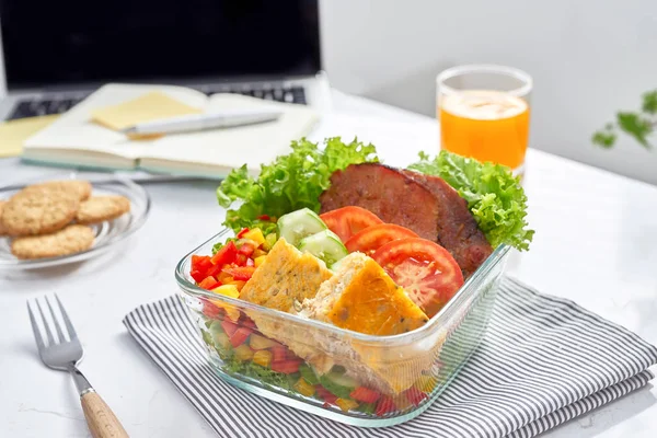 Homemade Lunch Box Modern Stylish Work Place View — Stock Photo, Image