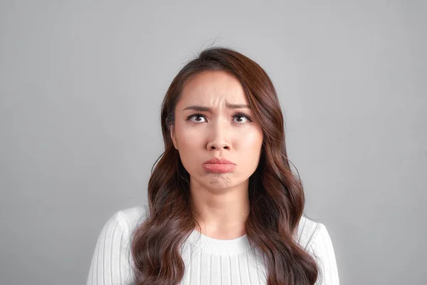 Young Beautiful Sad Woman Serious Concerned Looking Worried Thoughtful Facial — Stock Photo, Image