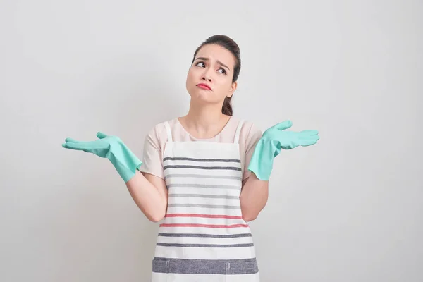 Casa Limpeza Dona Casa Muito Elegante Muito Tempo Sentindo Cansado — Fotografia de Stock