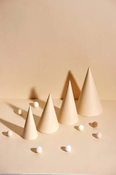 Creative Christmas Trees Made Paper Beige Background — Stok Foto
