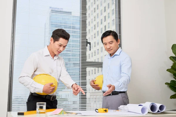 Confident Architects Working Plans Office — Stock Photo, Image