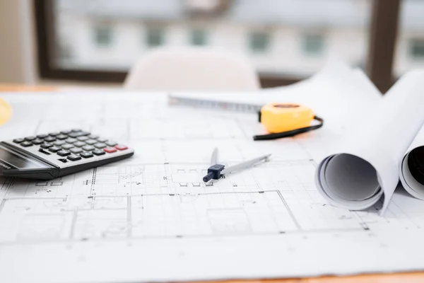 Business Room House Architect Engineer Nobody Work Construction Blueprint House — Stock Photo, Image