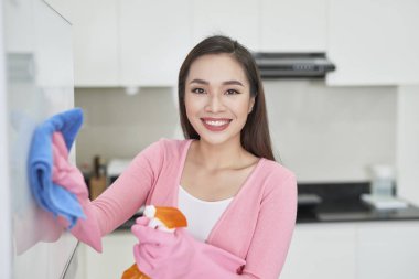 Kadın koruyucu eldiven buzdolabı kapalı bez ile Temizleme
