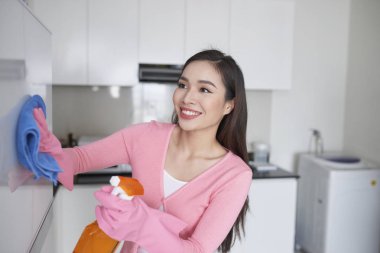 Kadın koruyucu eldiven buzdolabı kapalı bez ile Temizleme